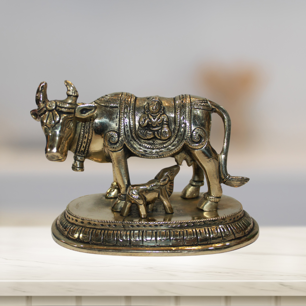 Brass Cow With Calf Statue