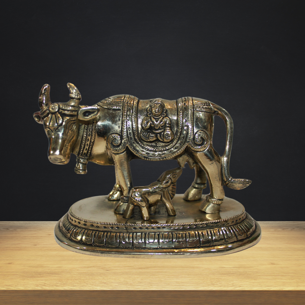 Brass Cow With Calf Statue