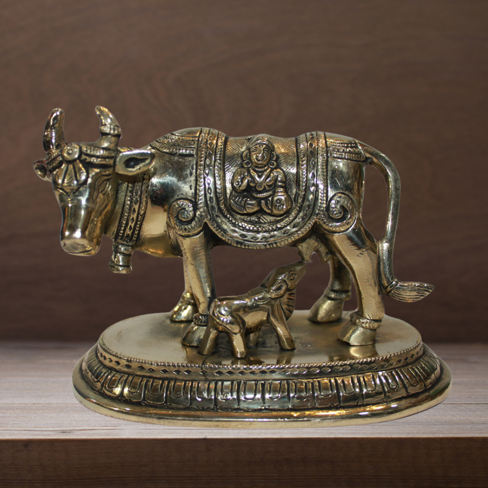 Brass Cow With Calf Statue