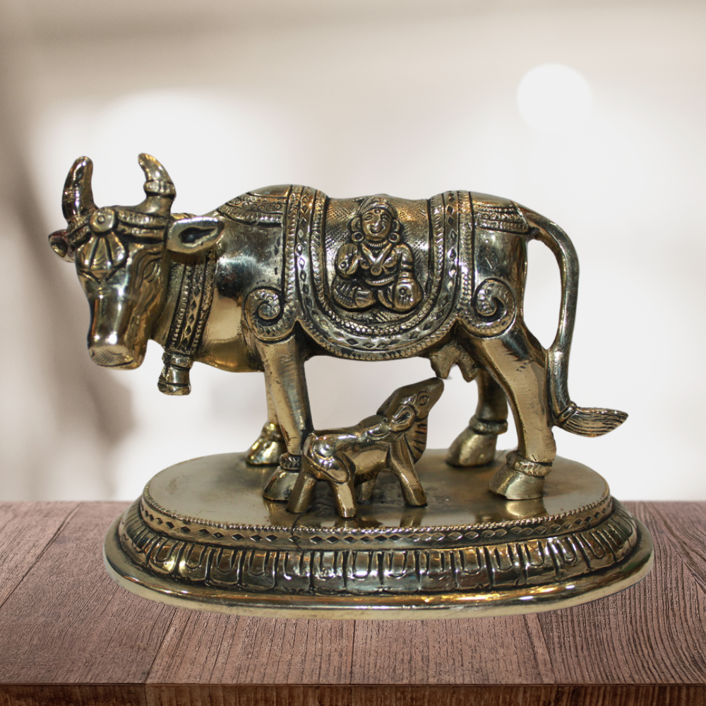 Brass Cow With Calf Statue