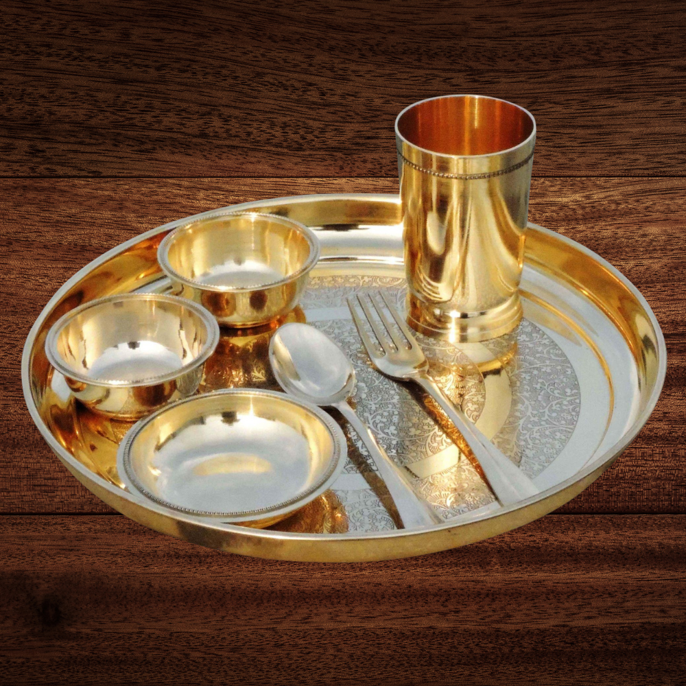 Pure Brass Thali Set 7 Pcs