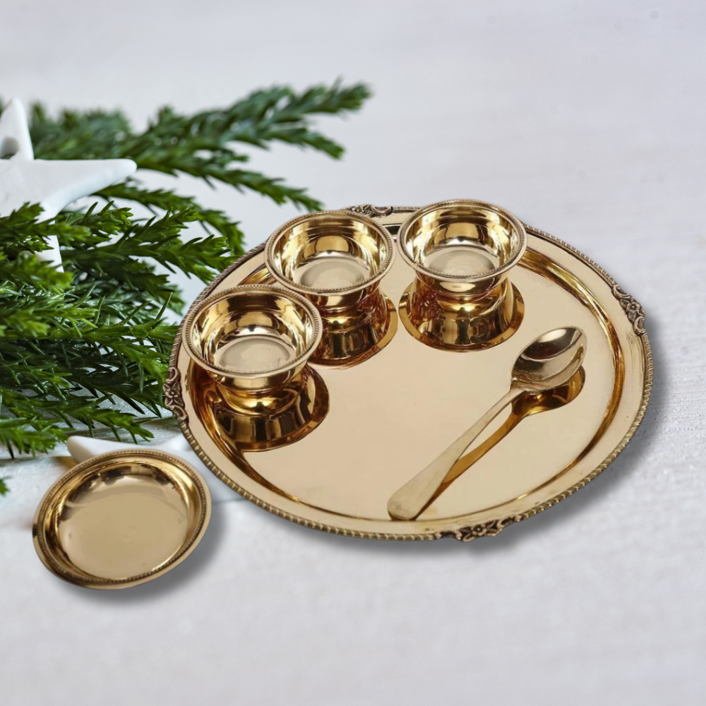 Pure Brass Thali Set 7 Pcs