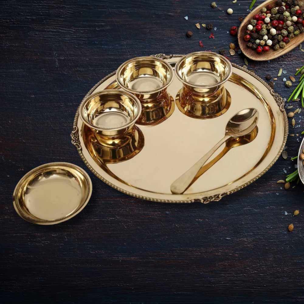 Pure Brass Thali Set 7 Pcs