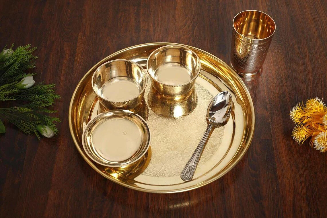 Pure Brass Thali Set 6 Pcs