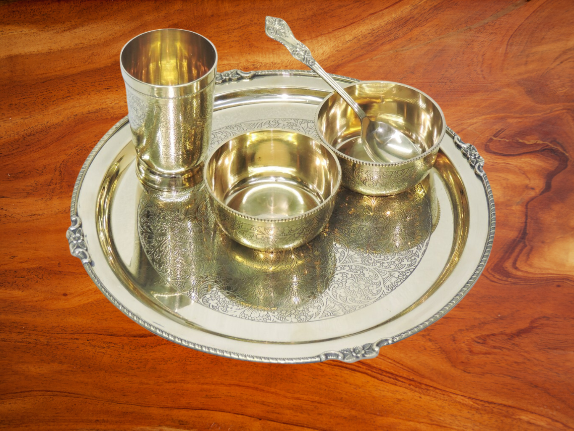 Pure Brass Thali Set 5 Pcs