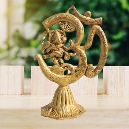 Brass Showpiece Om Ganesh Stand