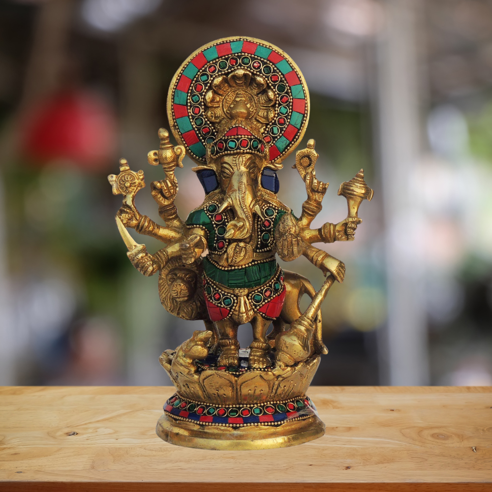 Brass Drishti Ganesh Stone Statue