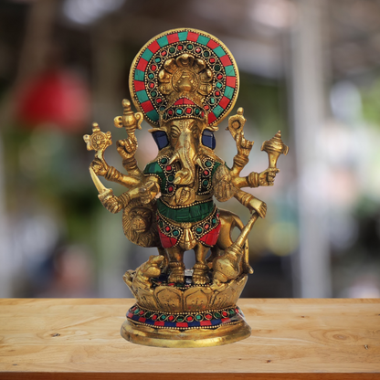 Brass Drishti Ganesh Stone Statue