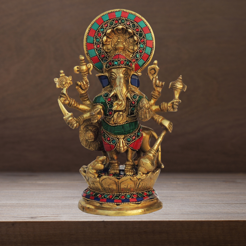 Brass Drishti Ganesh Stone Statue