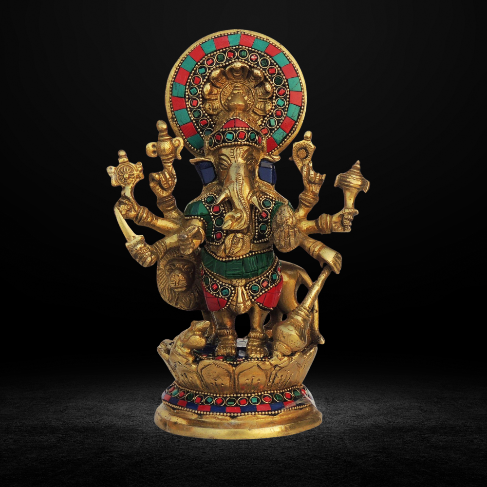 Brass Drishti Ganesh Stone Statue