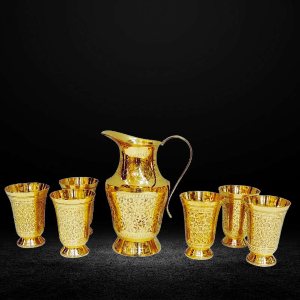 Brass Glass Lemon Set 1 Jug And 6 Glass