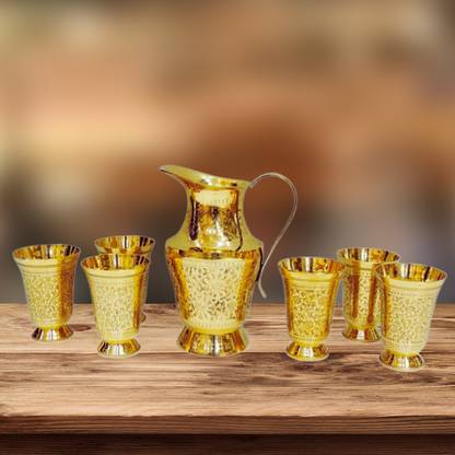 Brass Glass Lemon Set 1 Jug And 6 Glass