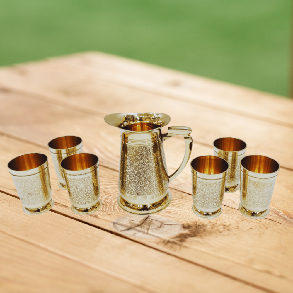 Brass 1 Jug And 6 Glass Set