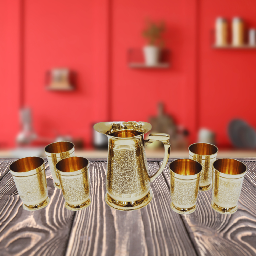 Brass 1 Jug And 6 Glass Set