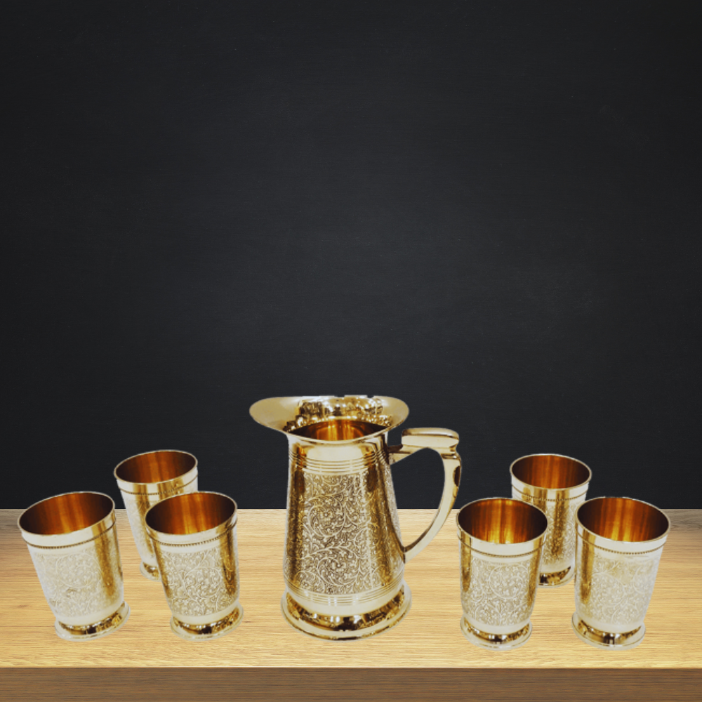 Brass 1 Jug And 6 Glass Set