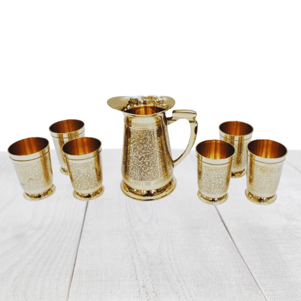 Brass 1 Jug And 6 Glass Set