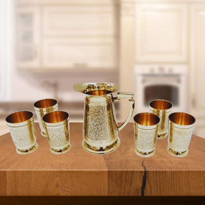 Brass 1 Jug And 6 Glass Set