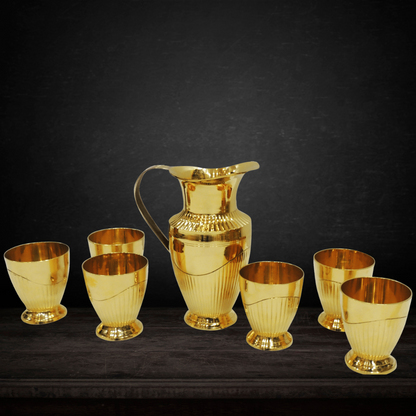 Brass Jug And 6 Glass Set