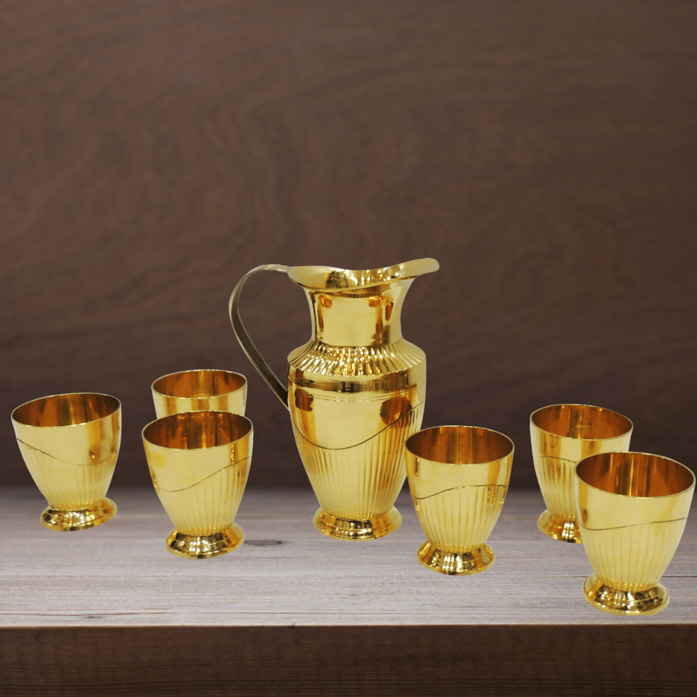 Brass Jug And 6 Glass Set