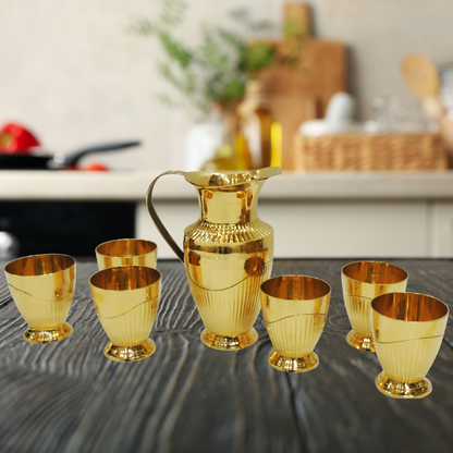 Brass Jug And 6 Glass Set