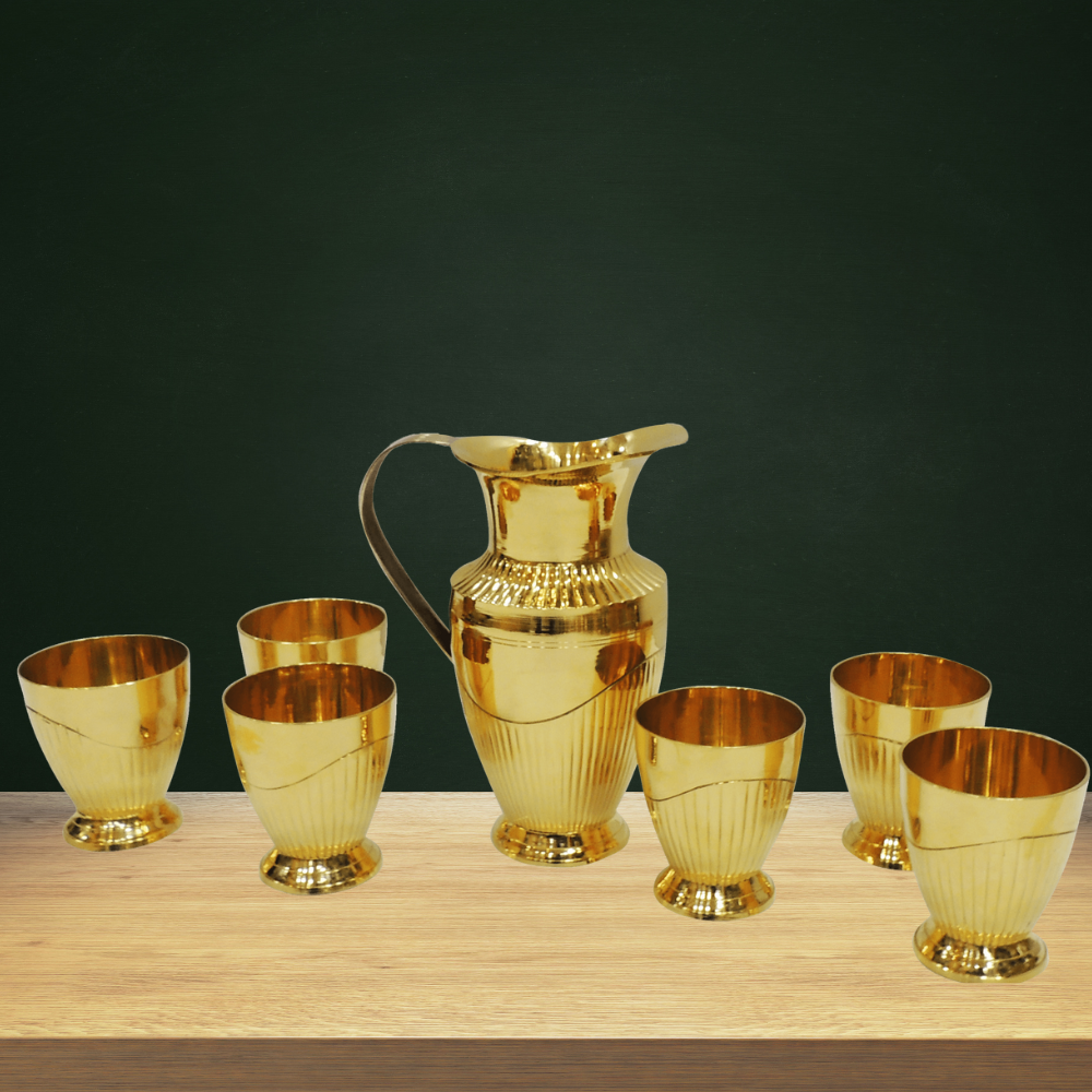 Brass Jug And 6 Glass Set