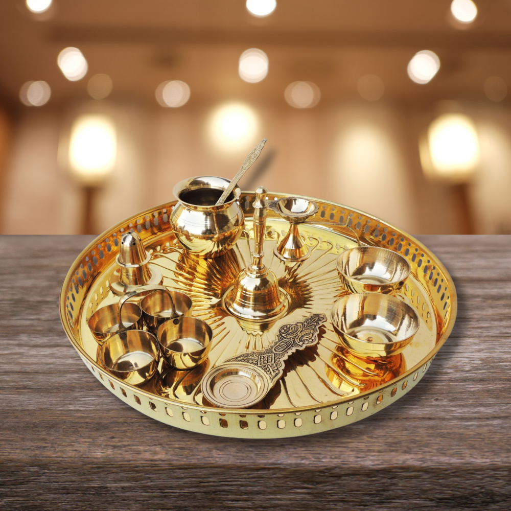 Brass Puja Thali Set With Multiple Items