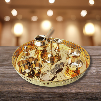 Brass Puja Thali Set With Multiple Items