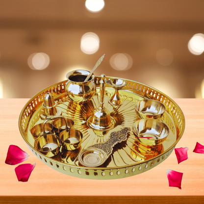 Brass Puja Thali Set With Multiple Items