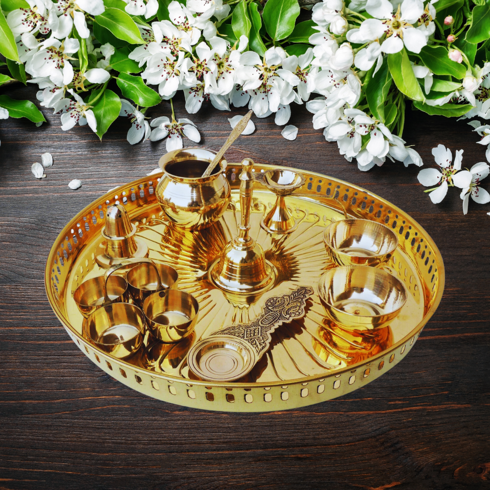 Brass Puja Thali Set With Multiple Items