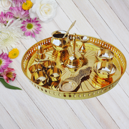 Brass Puja Thali Set With Multiple Items