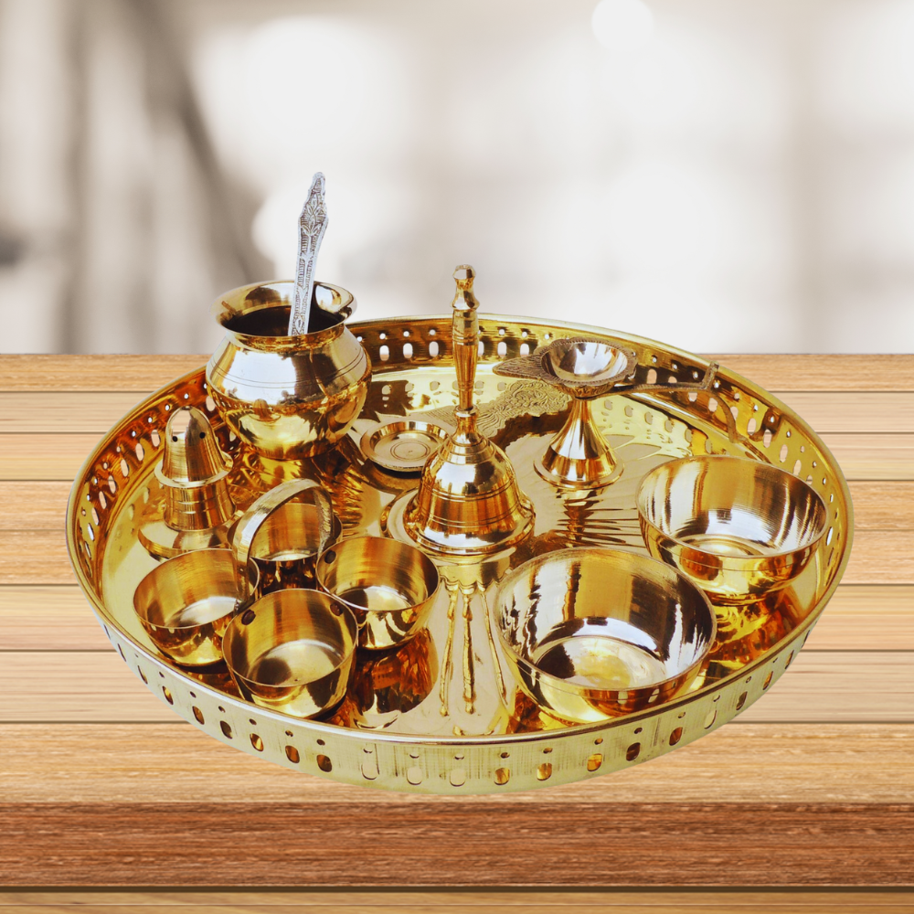 Brass Puja Thali Set With Multiple Items