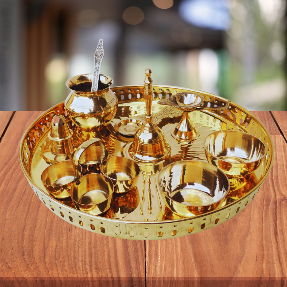 Brass Puja Thali Set With Multiple Items