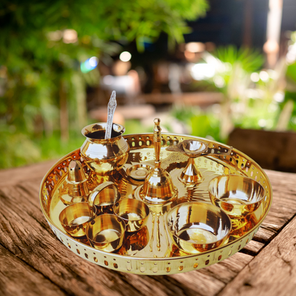 Brass Puja Thali Set With Multiple Items