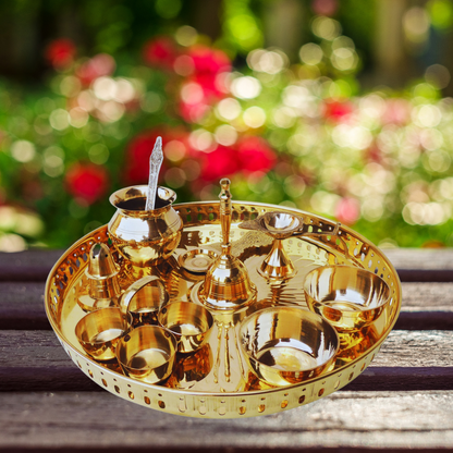 Brass Puja Thali Set With Multiple Items