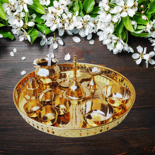 Brass Puja Thali Set With Multiple Items