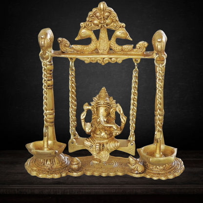 Brass Ganesh Jhula with Parrot and Deepak