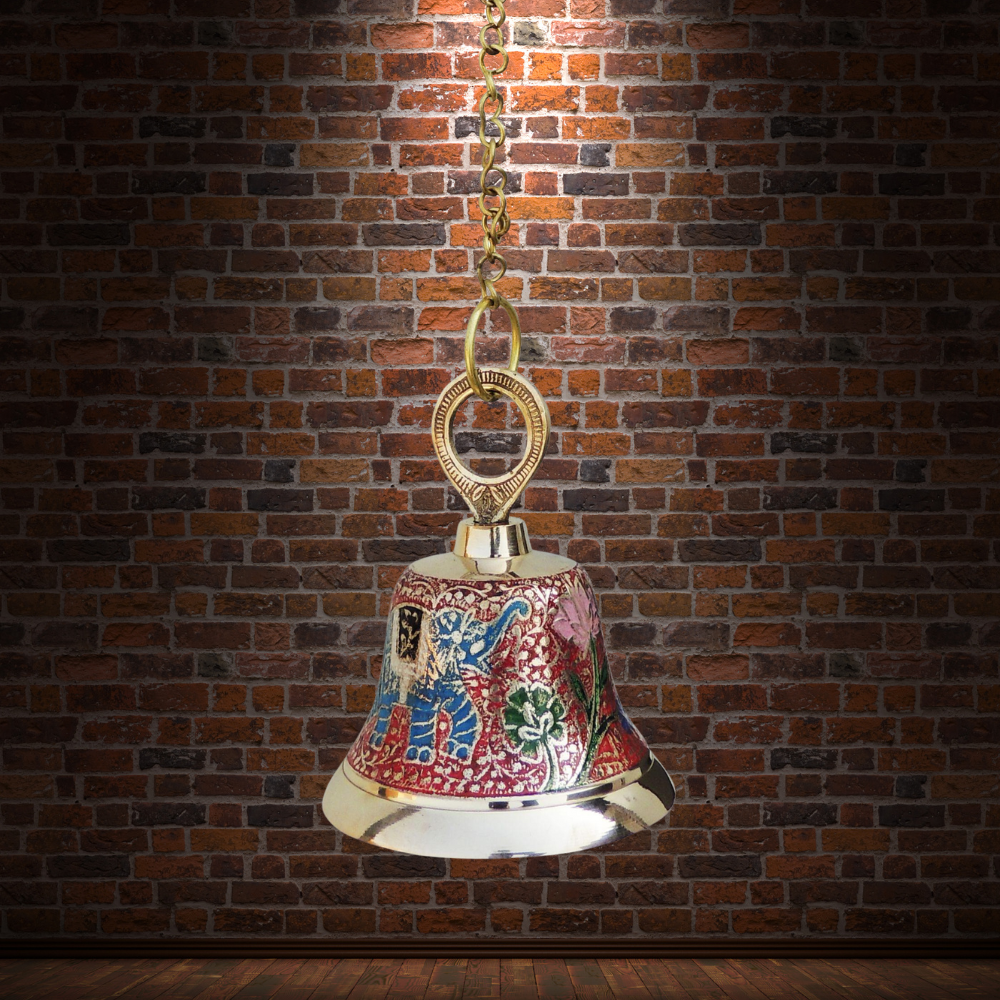 Brass Hanging Pooja Bell Red Color