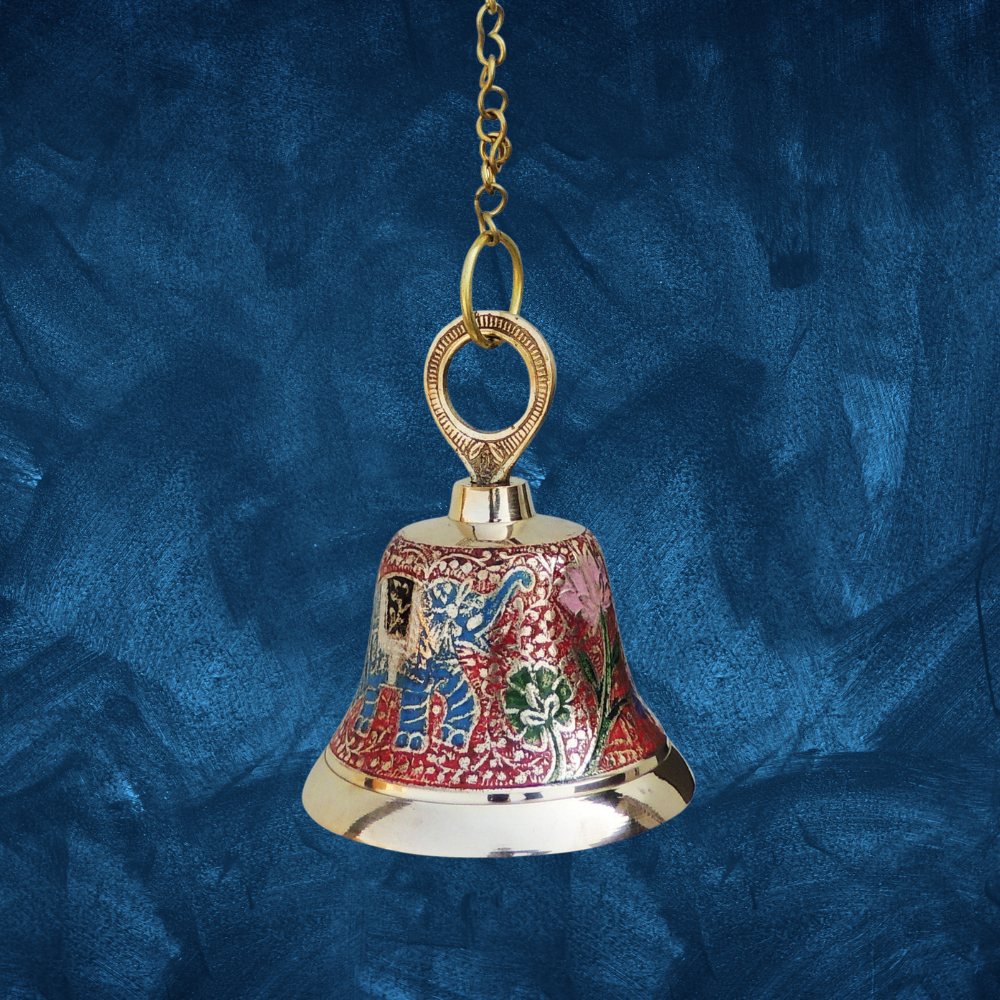 Brass Hanging Pooja Bell Red Color