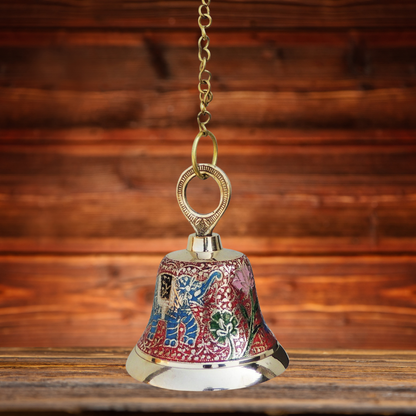 Brass Hanging Pooja Bell Red Color