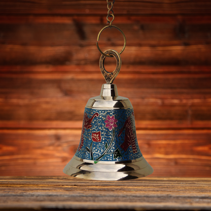 Brass Hanging Pooja Bell Blue Color