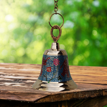 Brass Hanging Pooja Bell Blue Color