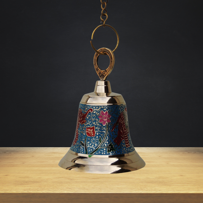 Brass Hanging Pooja Bell Blue Color