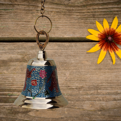 Brass Hanging Pooja Bell Blue Color