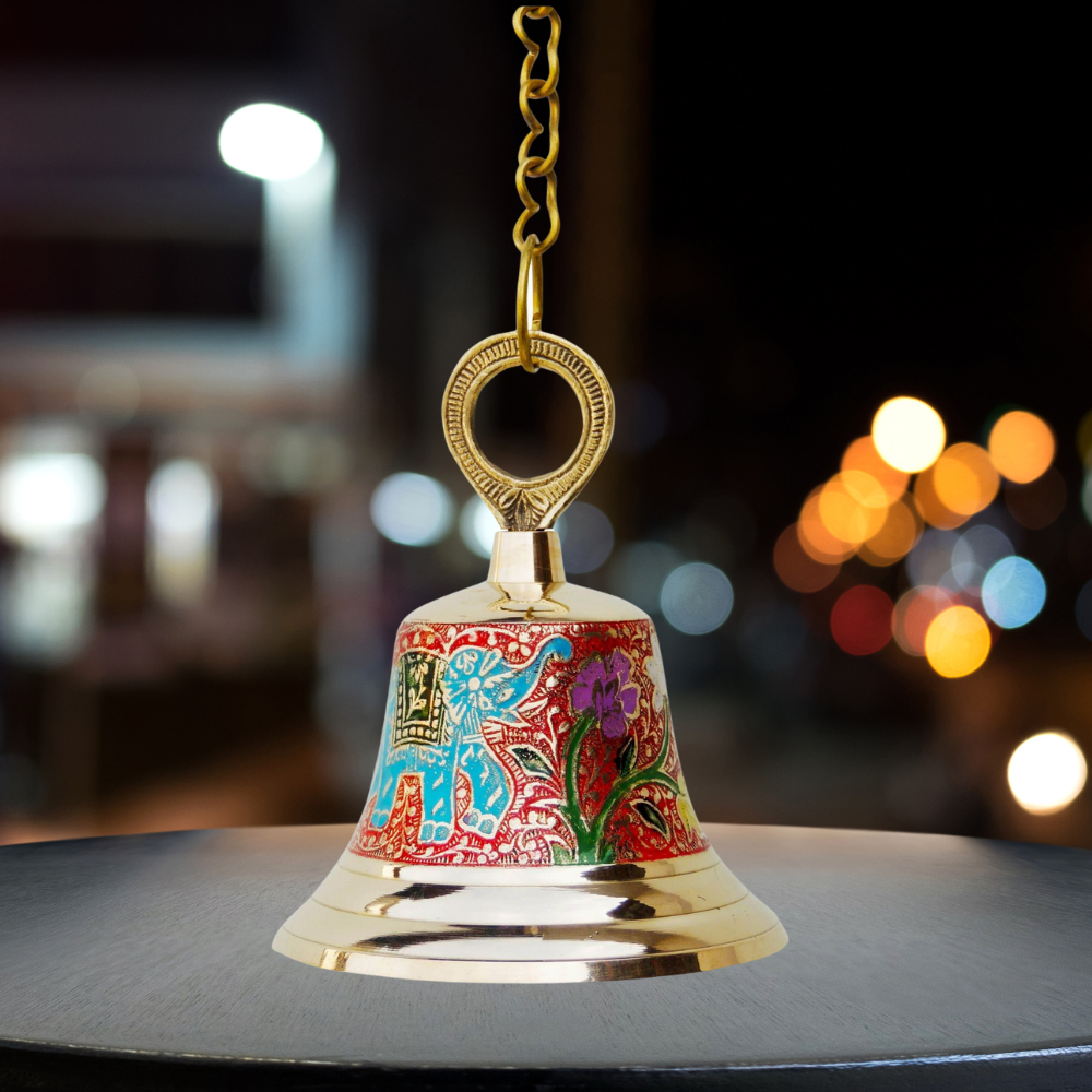 Brass Hanging Pooja Bell Red Color