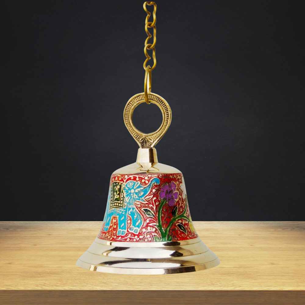 Brass Hanging Pooja Bell Red Color