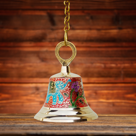 Brass Hanging Pooja Bell Red Color