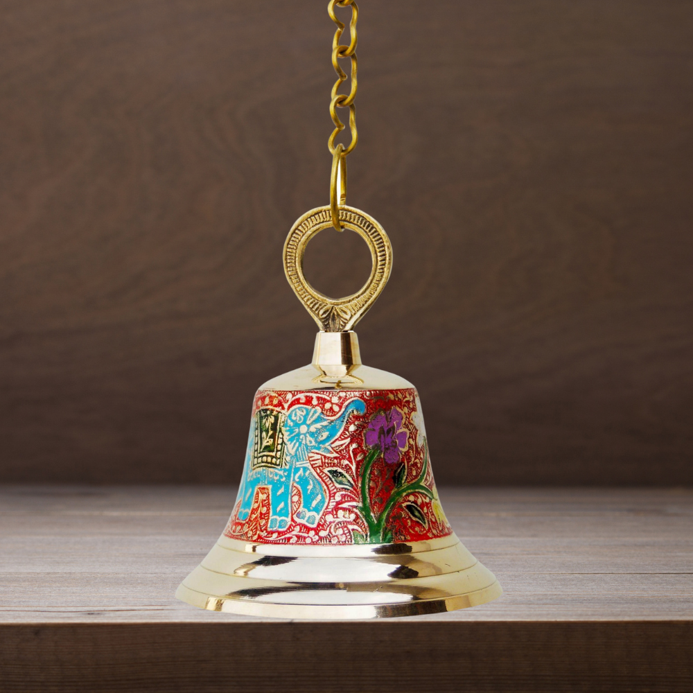 Brass Hanging Pooja Bell Red Color