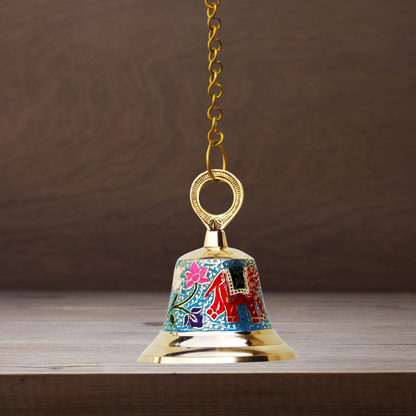 Brass Hanging Pooja Bell Blue Color