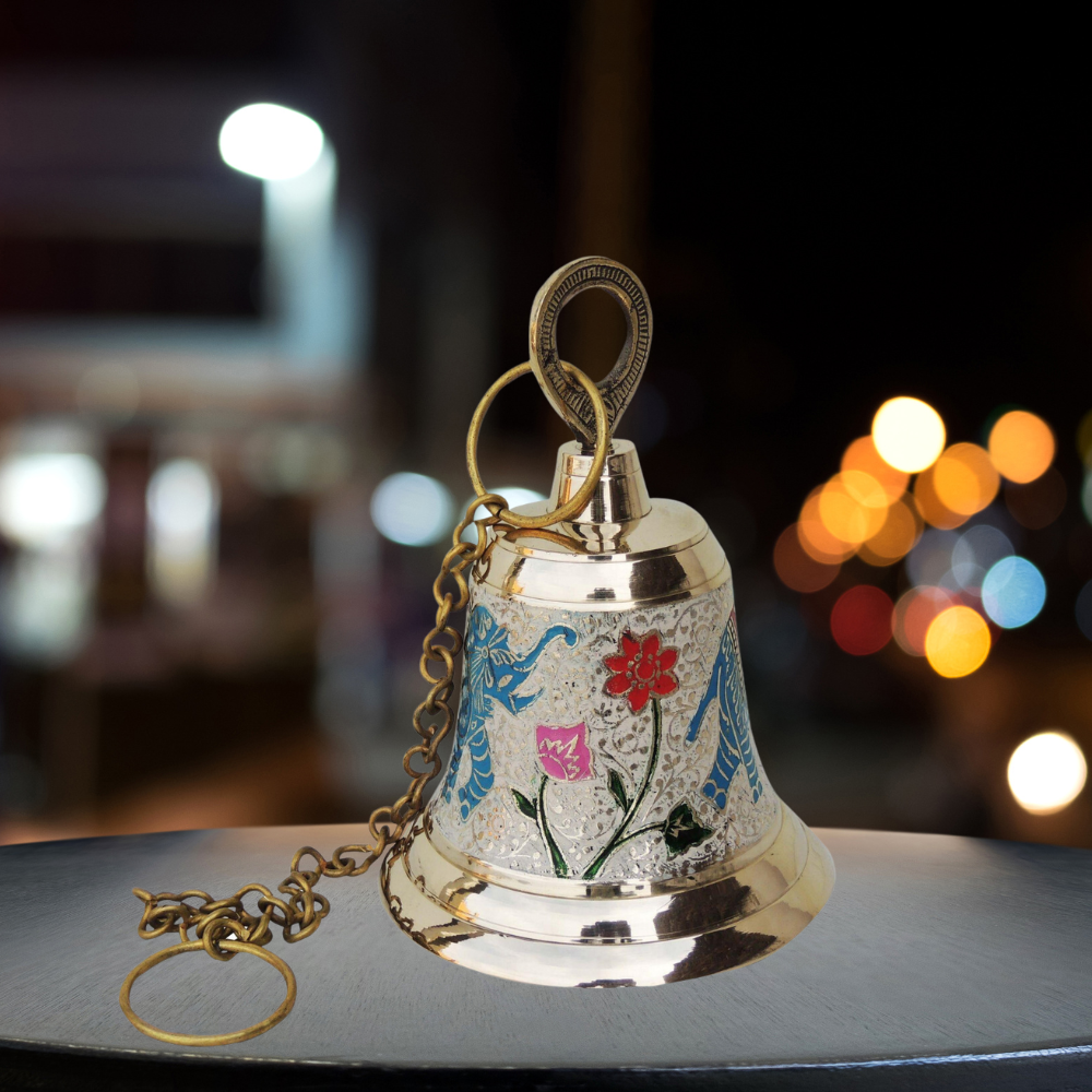 Brass Hanging Pooja Bell White Color