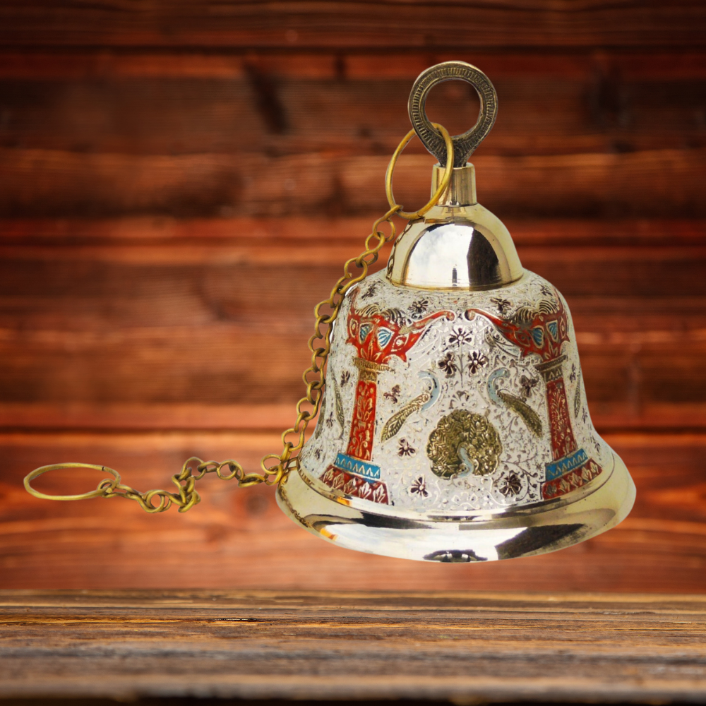 Brass Hanging Pooja Bell White Color